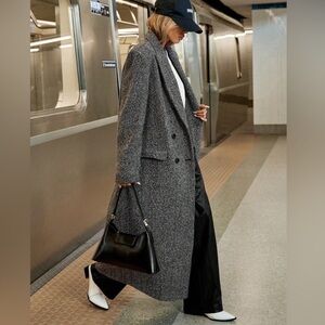 L'Academie June Coat Black White Herringbone Size S Small